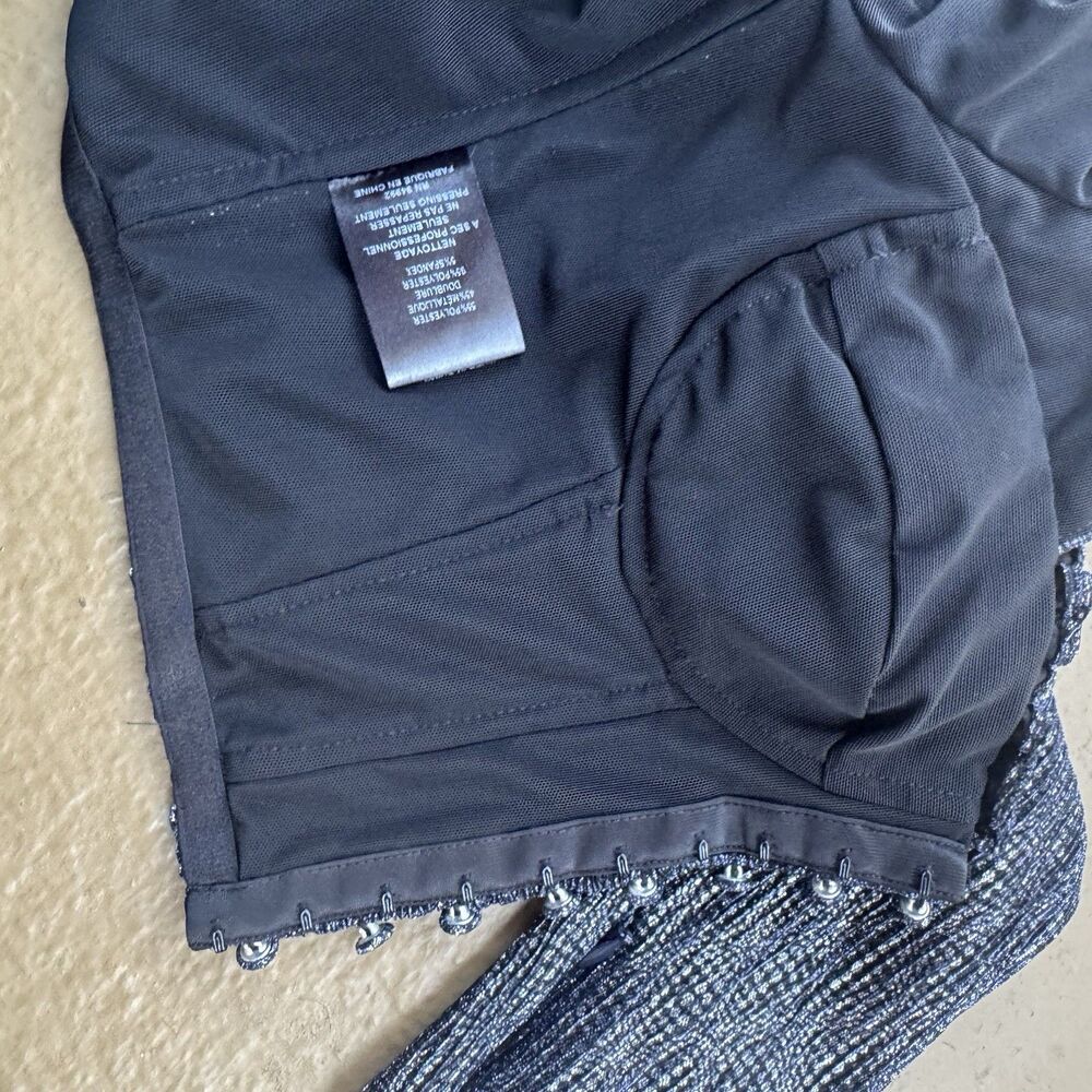 New Jonathan Simkhai Women's Metallic Size 4 Wrap Crop Top Long Sleeves Midnight - Picture 11 of 16